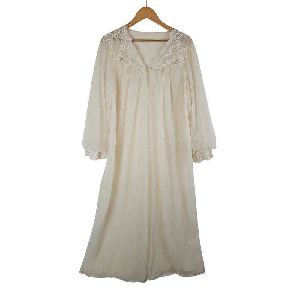 Shadowline vintage sheer nylon robe‎ peginoir, ecru yellow, size L